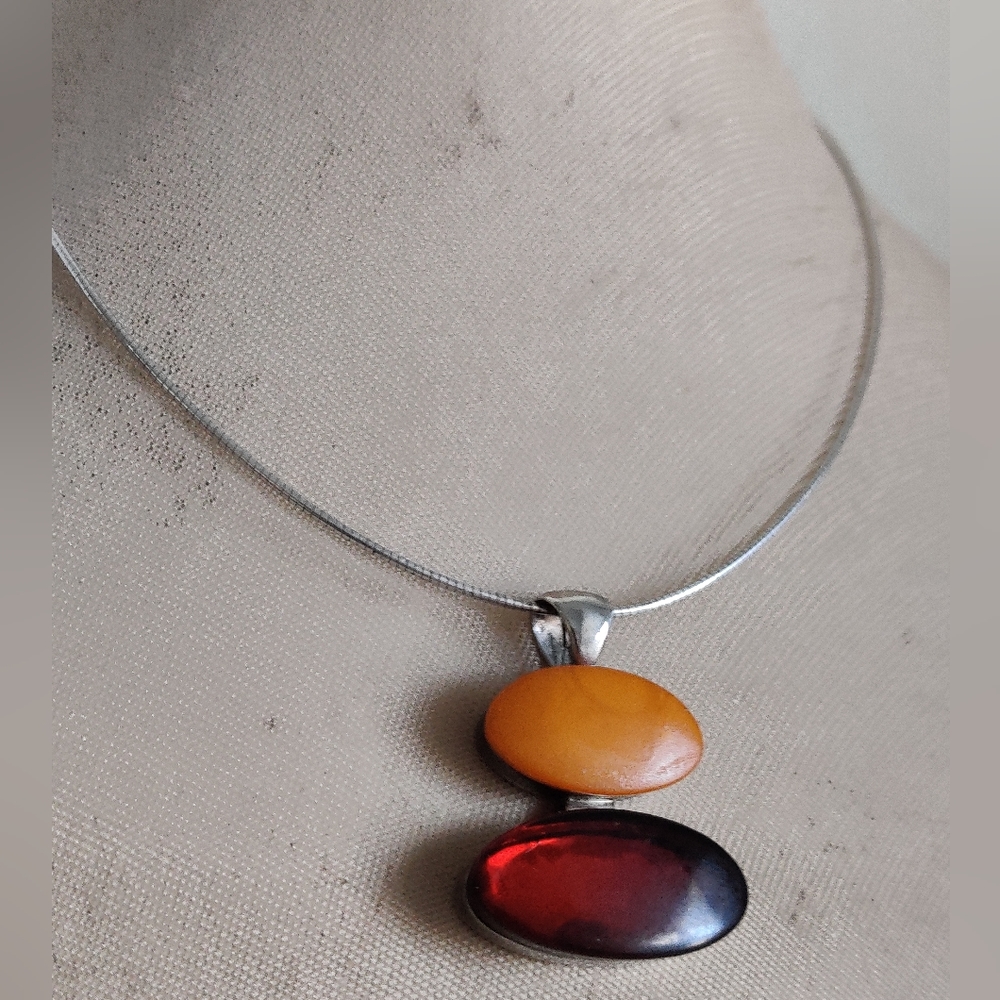 Vintage Genuine Amber Sterling Silver 925 Necklace